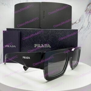 NEW PRADA Sunglasses Black & Talc Rectangle Square Mens 54mm Prada
